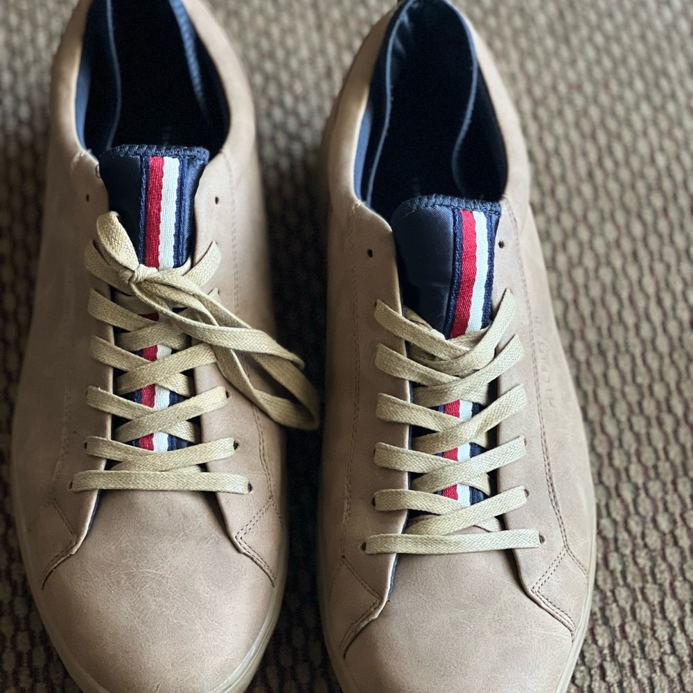 Tommy Hilfiger Beige Sneakers with Red and Blue Accents